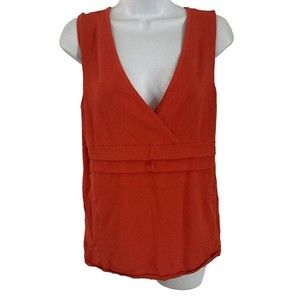 Cato Faux Wrap Tank Top Womens Size L Orange Dressy Stretch Button Accent Tunic